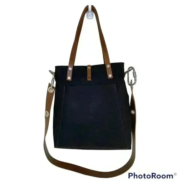 RAM BAG Wool Felt & Leather Riveted Messenger Satchel Black Bag - Picture 1 of 11